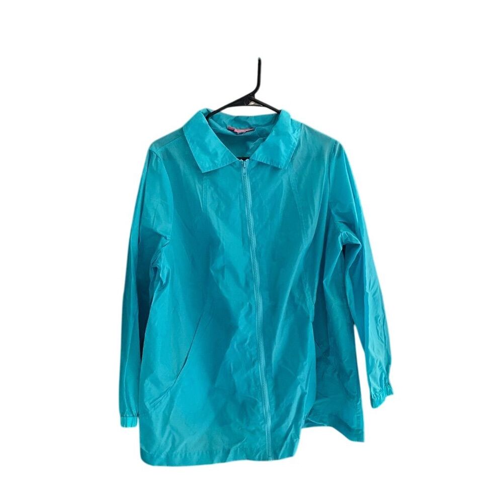 Woman Within Turquoise Blue Full Zip Lightweight Windbreaker Jacket Plus Size‎